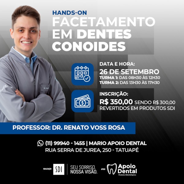 Curso Facetamento em Dentes Conoides Hands-On (Tarde) - SDI