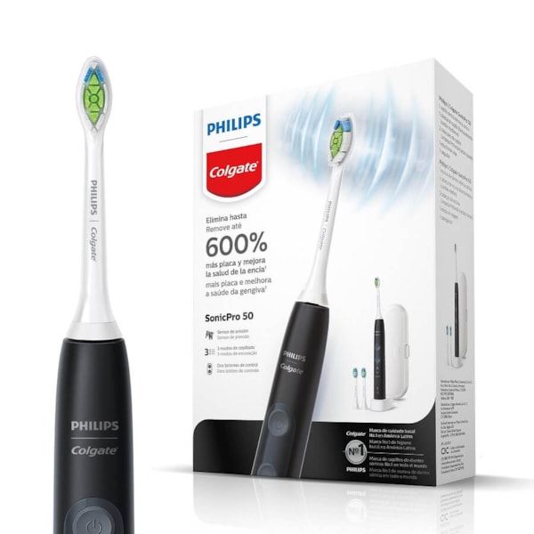 ESCOVA DENTAL ELETRICA SONIC PRO 50 BLACK PHILIPS COLGATE