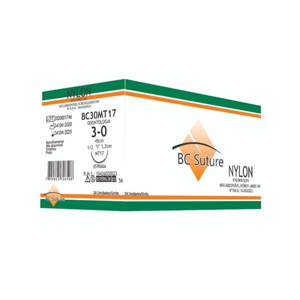 Fio Cirúrgico Nylon 3-0 Ag 1/2 Cor 1,7cm - Bioline Fios