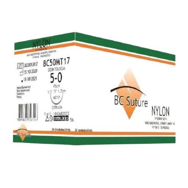 Fio Cirúrgico Nylon 5-0 Ag 1/2 Cor 1,7cm - Bioline Fios