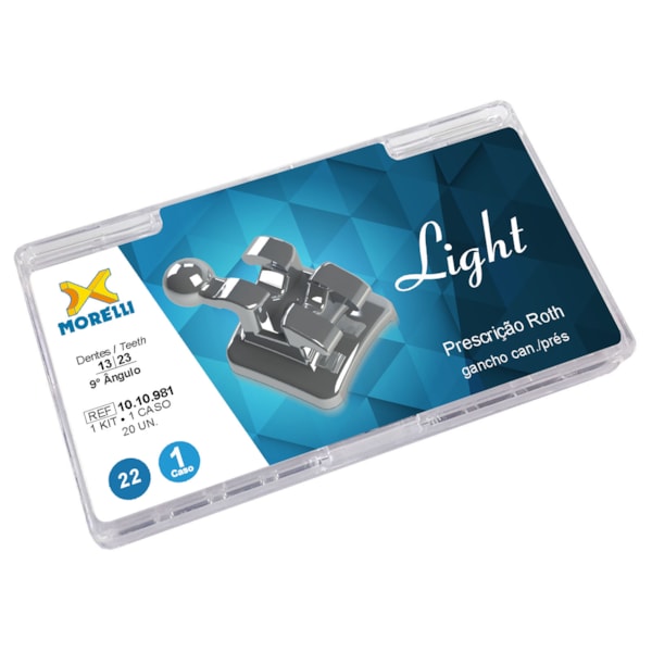 Kit de Bráquetes 01 caso Prescrição Roth - Light .022" - Can. 9° Ang. - Gancho Can./Prés - Morelli