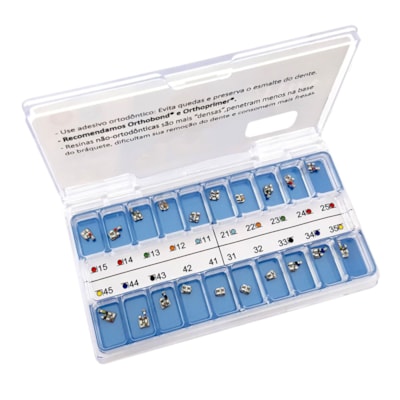 Kit de Bráquetes 01 caso Prescrição Roth - Max .018" - Can. 9° Ang. - Gancho Can./Prés - Morelli