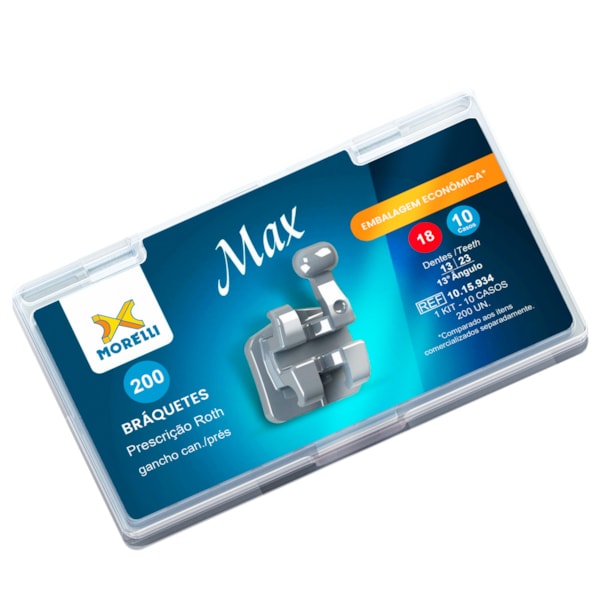 Kit de Bráquetes 10 casos Prescrição Roth - Max .018" - Can. 13° Ang. - Gancho Can./Prés - Morelli