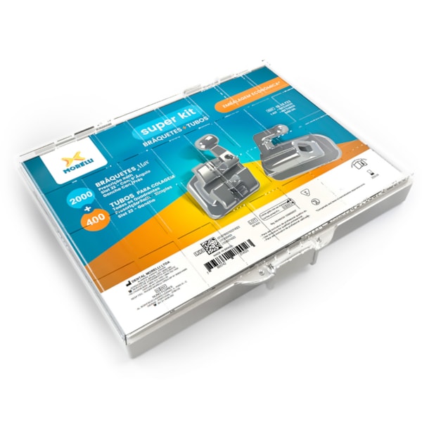 Kit de Bráquetes 100 casos + 400 Tubos Prescrição Roth Max .022" Can. 9° Ang. Gancho Can./Prés - Mor